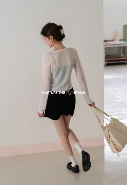 V Neck Long Sleeve Knit Cardigan with Front Tie