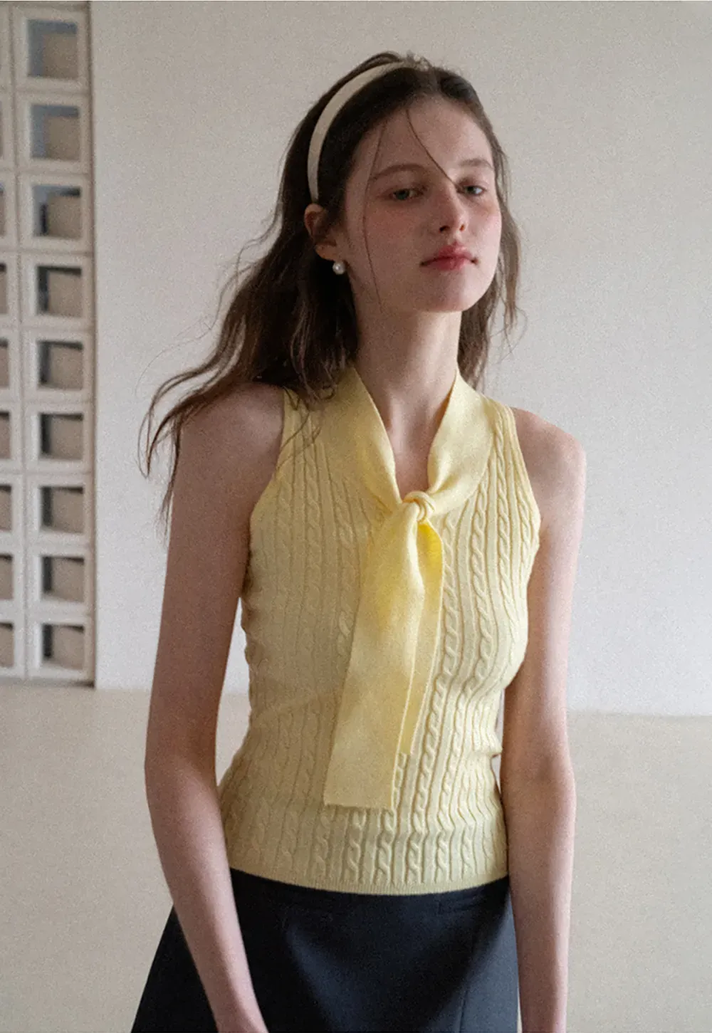 Knit Sleeveless Top with Front Bow Detail