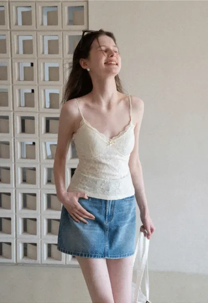 Lace Trimmed Camisole with Thin Straps
