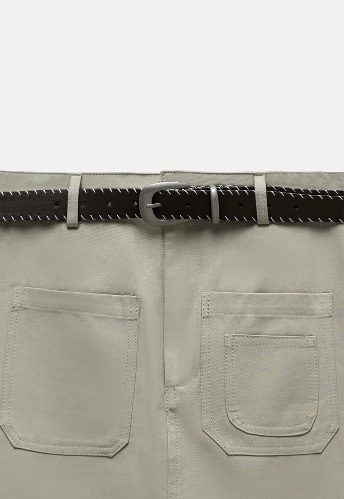 Women High Waist Belted Pocket Mini Skirt