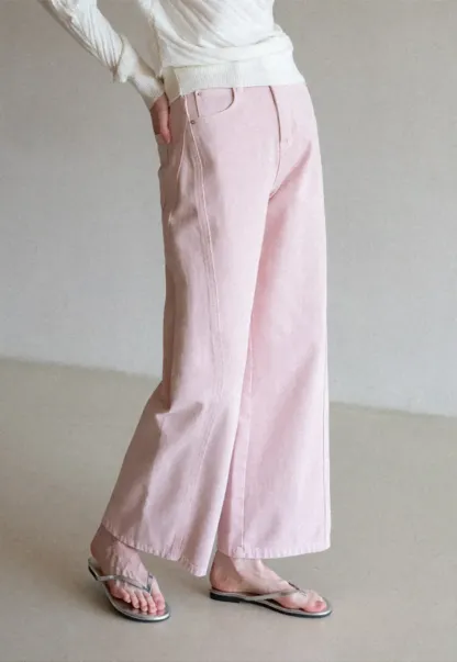 Wide leg high waist denim pants with belt loops