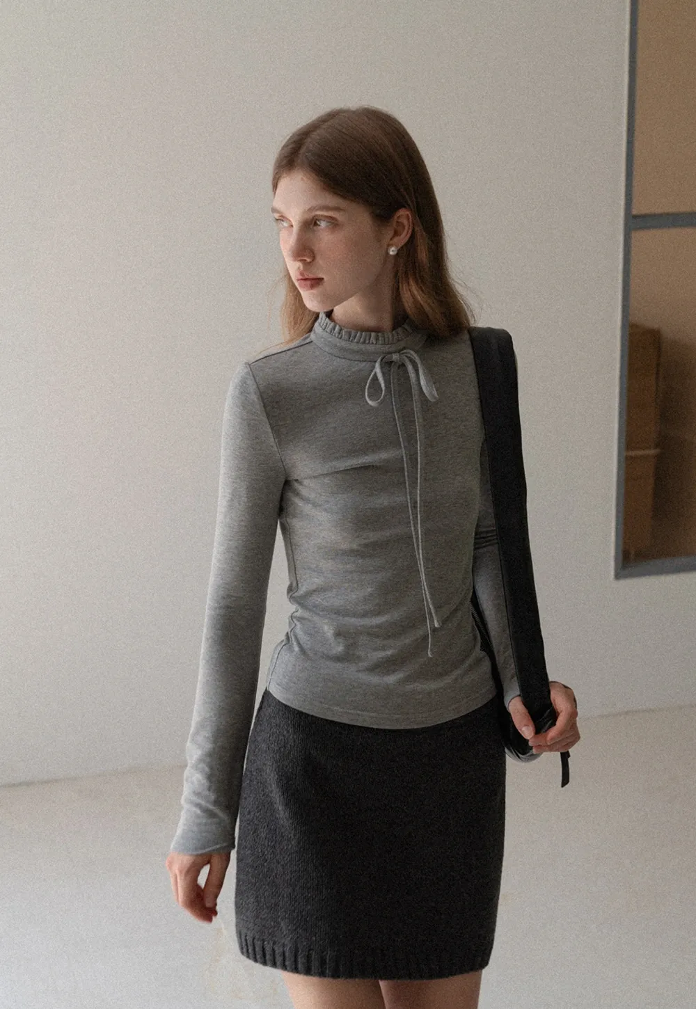 Ruffle Mock Neck Knit Top for Women Winter