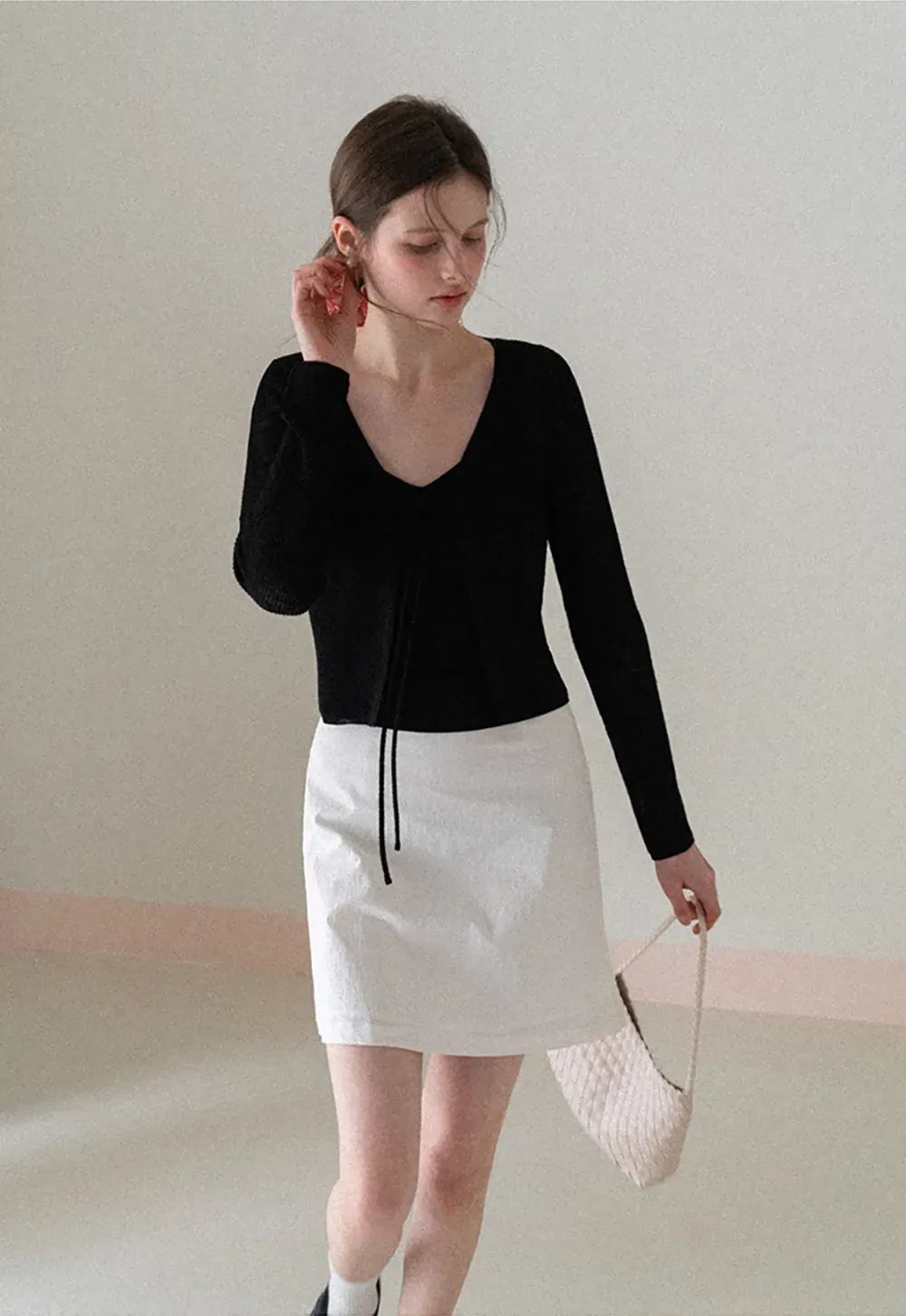 V Neck Long Sleeve Knit Cardigan with Front Tie