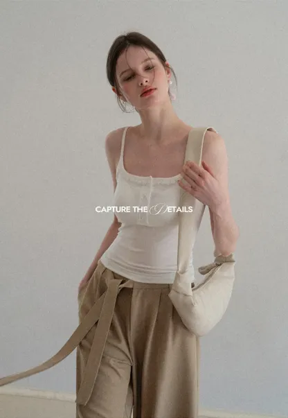 Wide leg casual pants with waist tie