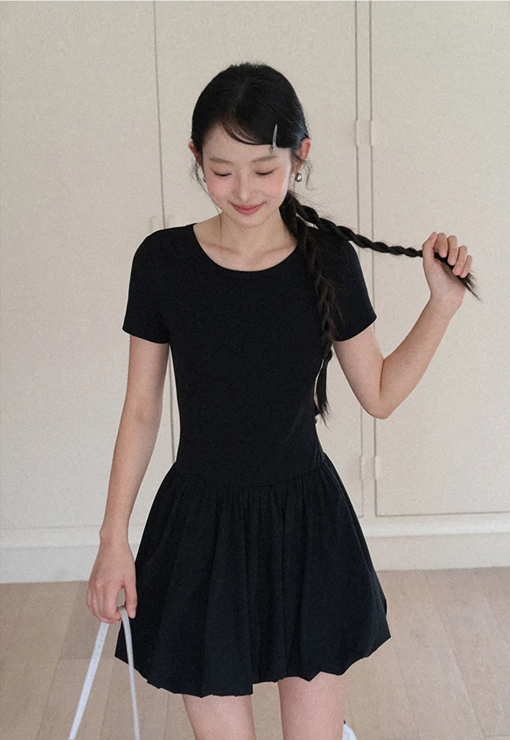 Short Sleeve Dress with Back Cutout and Bow Detail