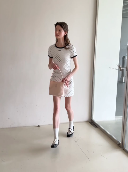 Polka Dot T Shirt Dress With Contrast Trim