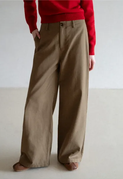 Wide leg casual pants with front pockets and relaxed fit