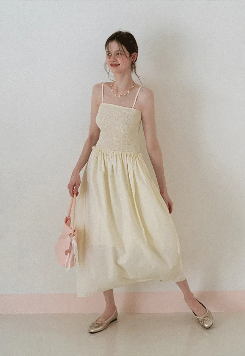 Strapless Smocked Bodice A Line Midi Dress