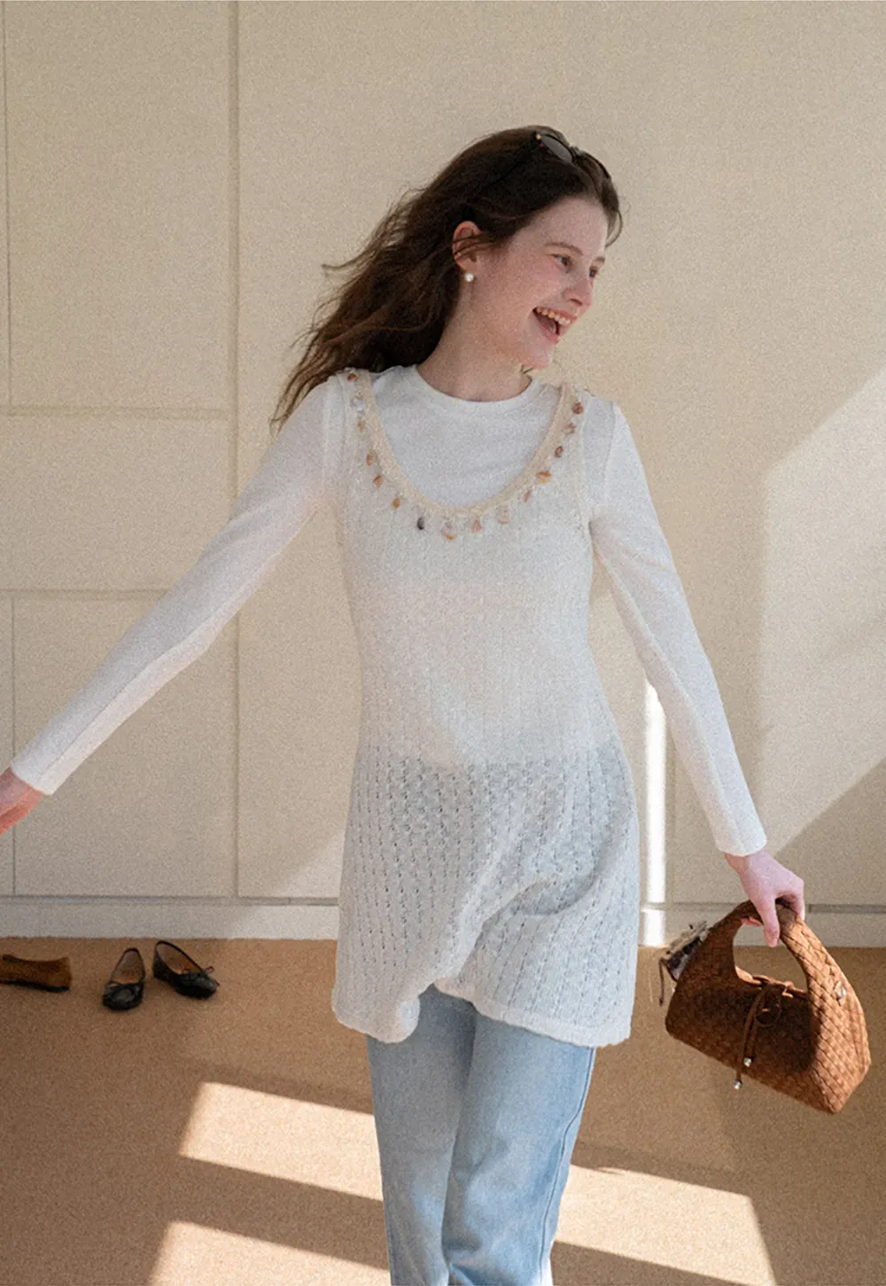 Elegant Long Sleeve Top with Neck Tie Detail