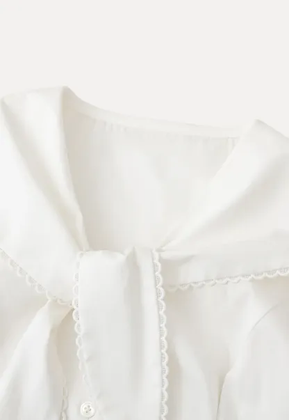 Short Sleeve Shirt with Collar and Bow Detail