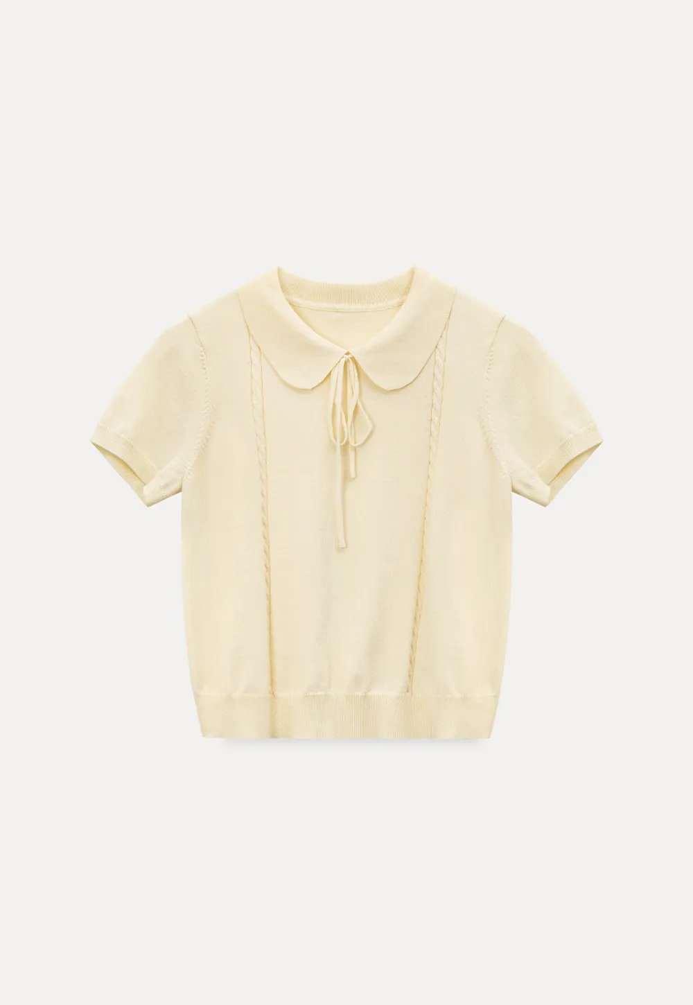 Short Sleeve Knit Top with Collar and Drawstring