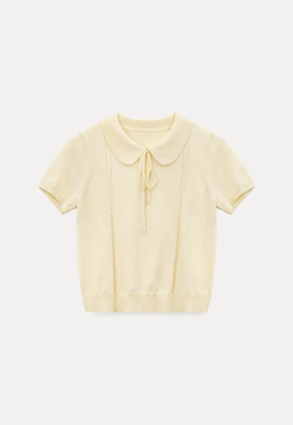 Short Sleeve Knit Top with Collar and Drawstring