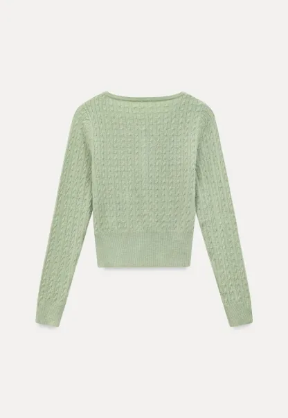 Cable Knit Long Sleeve Sweater with Button Detail