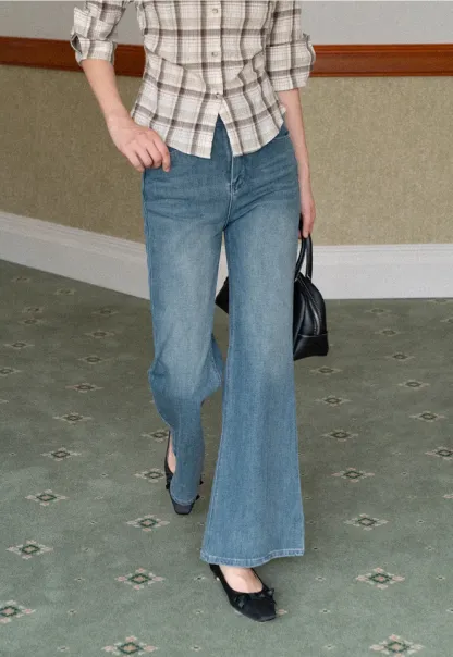 Flared Cut Denim Jeans with High Waist