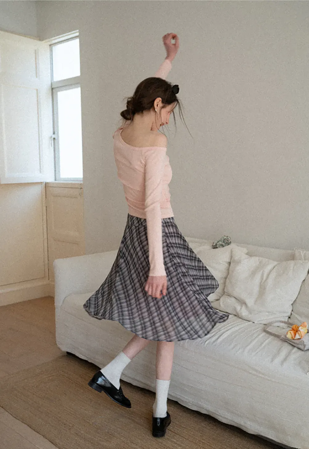 Plaid Pleated Midi Skirt