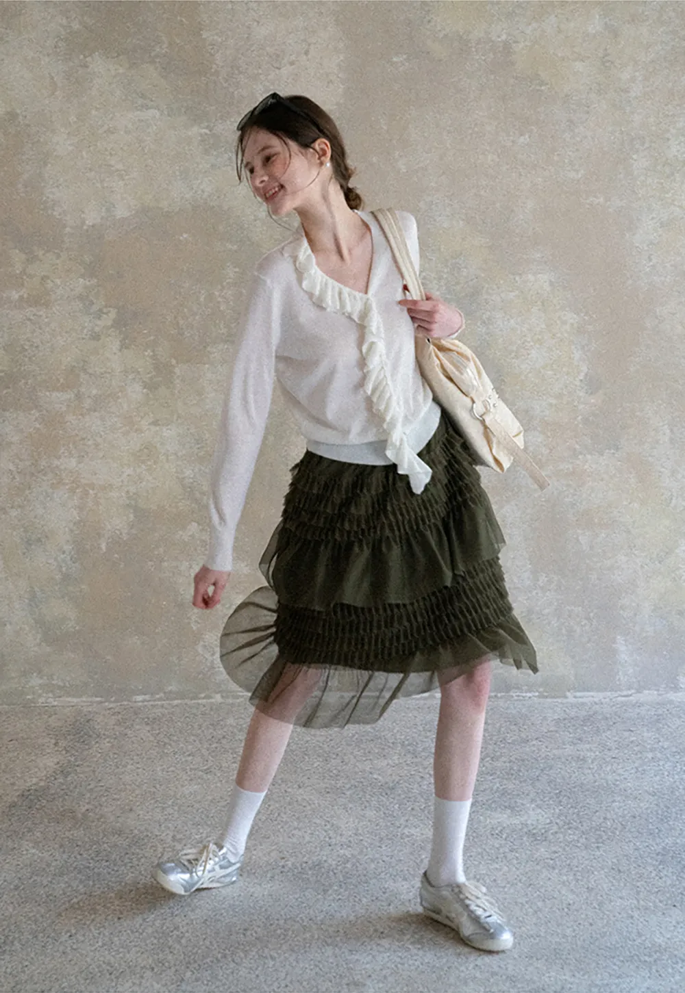 Tiered Ruffled Sheer Skirt with Drawstring Waist