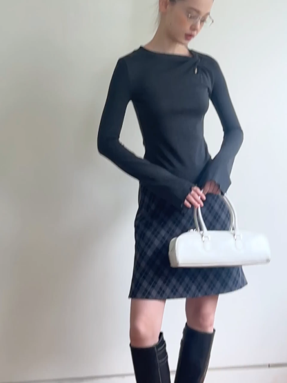 Women Gray Knot Detail Long Sleeve Top