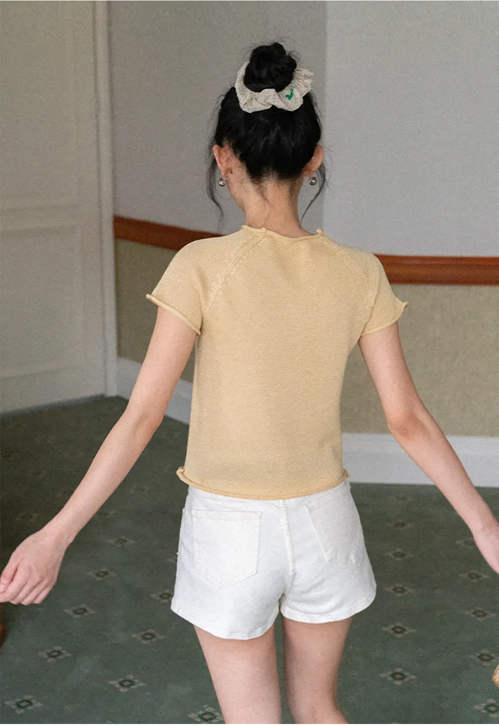 Short Sleeve Ribbed Knit Top with Raglan Sleeves