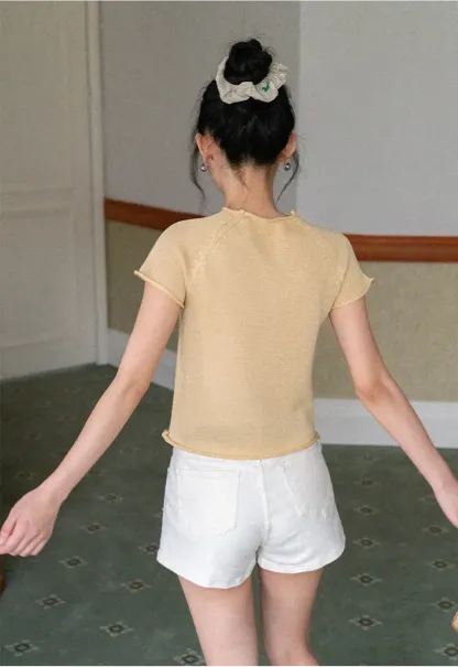 Short Sleeve Ribbed Knit Top with Raglan Sleeves