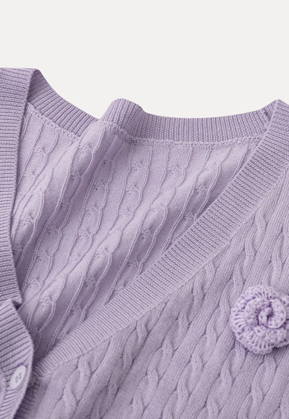 Short Sleeve Cable Knit Cardigan with Button Closure