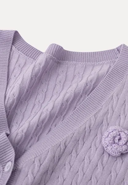 Short Sleeve Cable Knit Cardigan with Button Closure