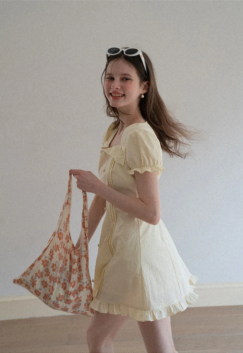 Short Sleeve Button Front Dress with Ruffled Hem