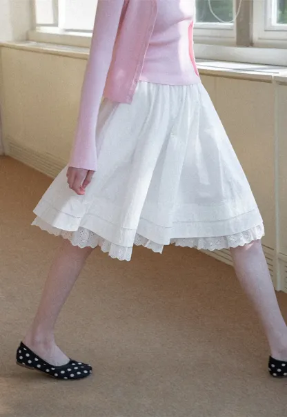 Elegant Flared Skirt with Lace Trim