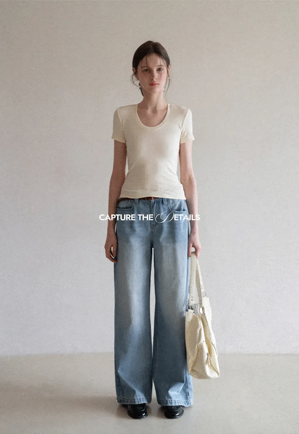 Wide leg high waist denim jeans with belt