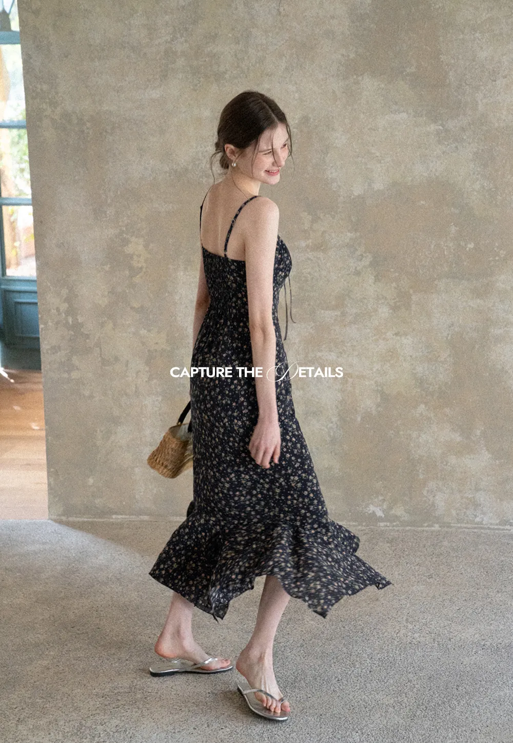 Floral Print Slip Dress with Thin Straps and Asymmetrical Hem