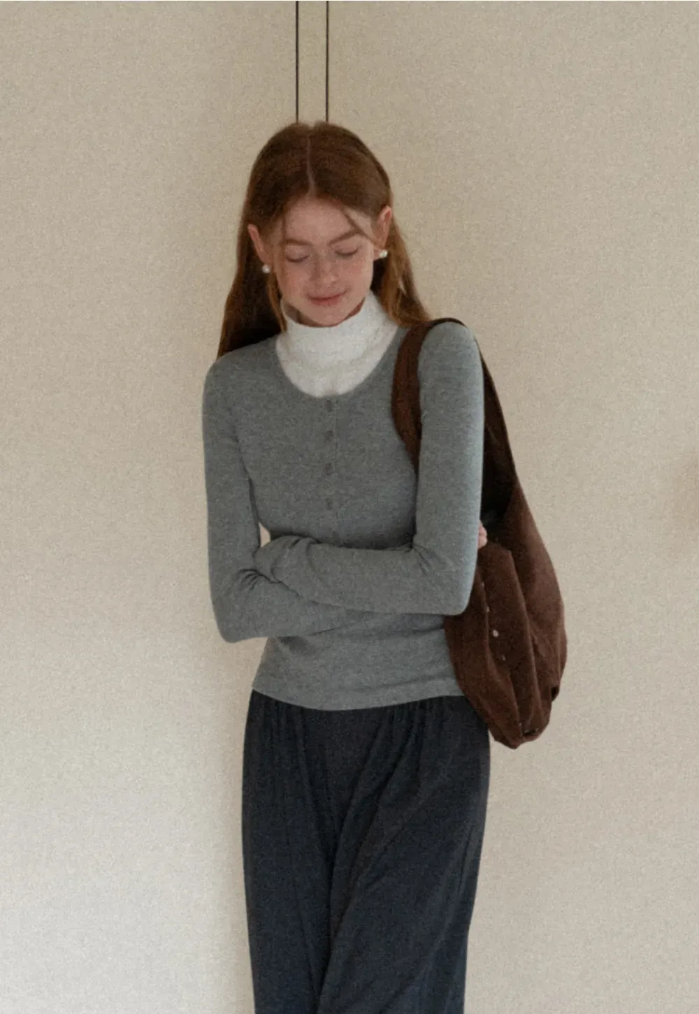 Stylish Gray Long-Sleeve Turtleneck Top
