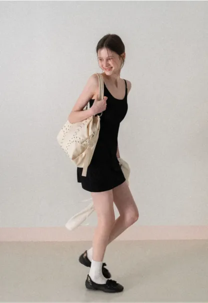 Sleeveless fitted mini dress with thin straps