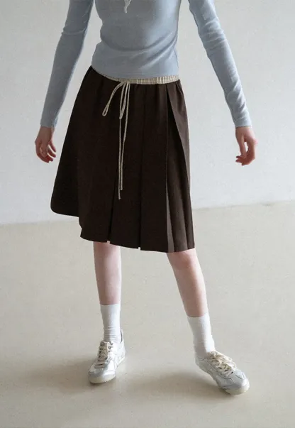 Pleated Drawstring Waist Skirt