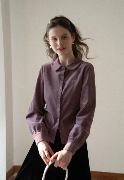 Elegant Corduroy Blouse with Ruched Detail