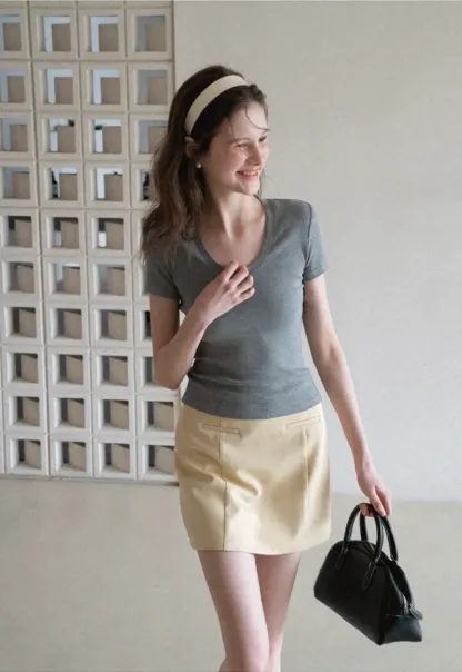 Short Sleeve Crop Top with Back Buttons