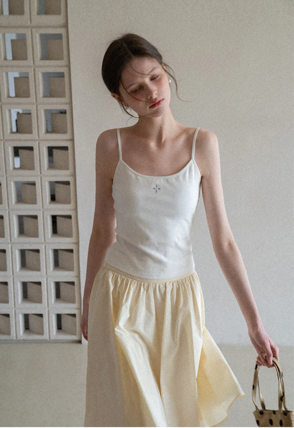 A-line pleated midi skirt with waistband