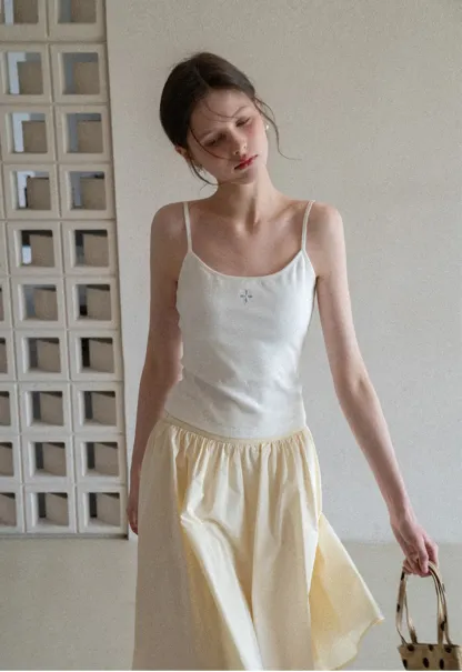 A-line pleated midi skirt with waistband