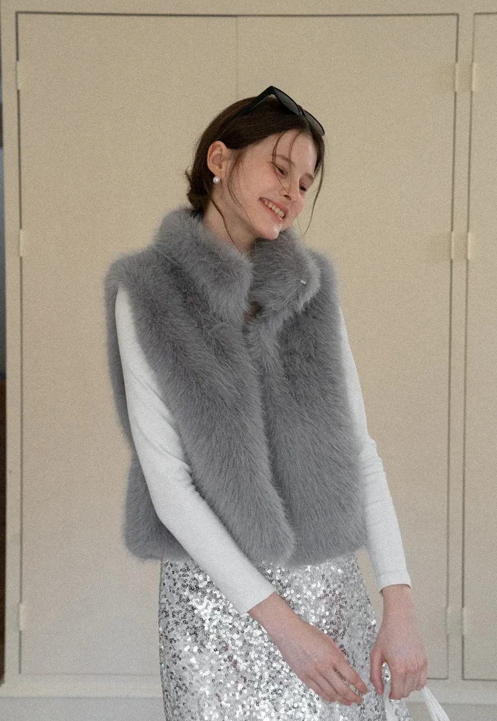 Fur Vest with High Collar Design