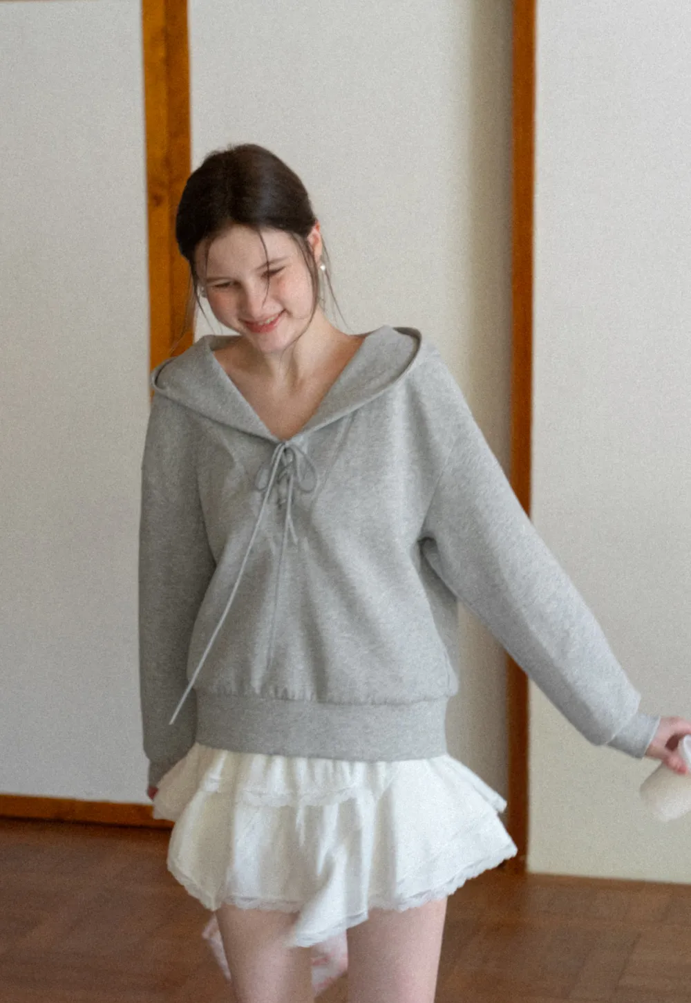 Hoodie with drawstring neckline and long sleeves