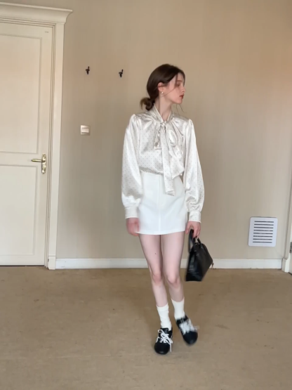 Elegant Ruffled Collar Blouse with Flared Cuffs