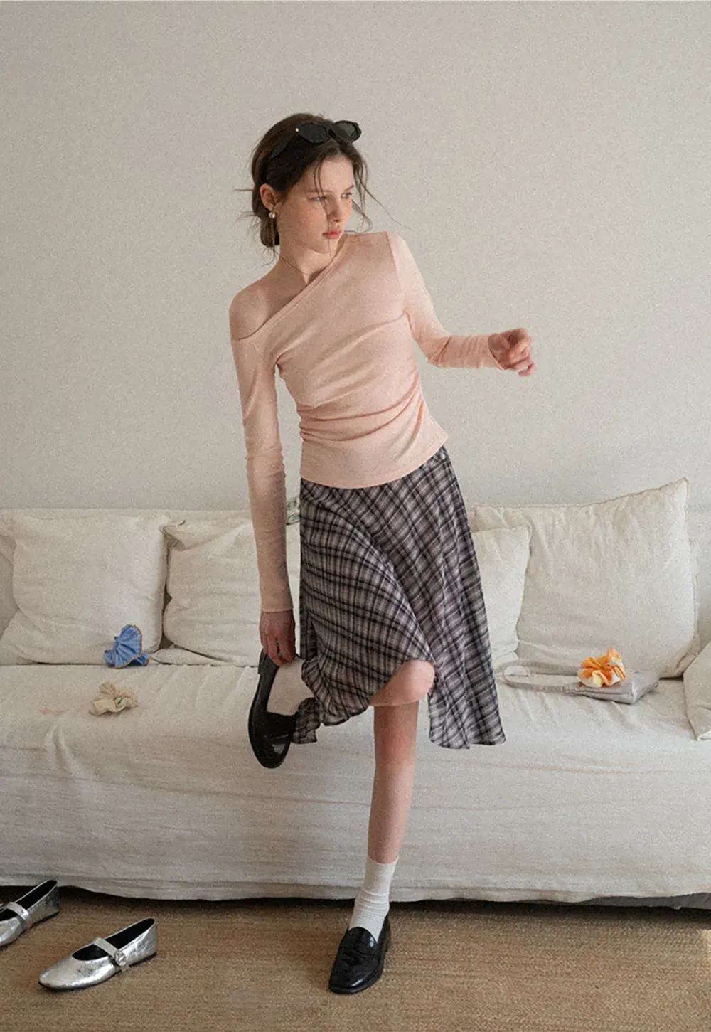 Plaid Pleated Midi Skirt