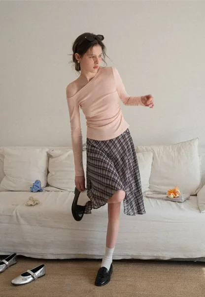 Plaid Pleated Midi Skirt