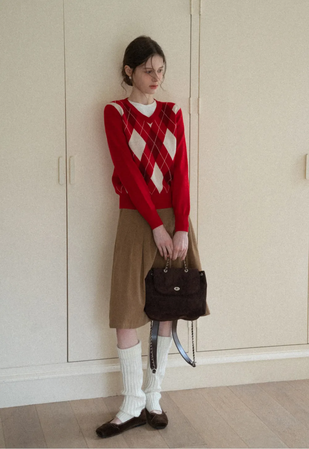 Red Knit Sweater with Shoulder Details