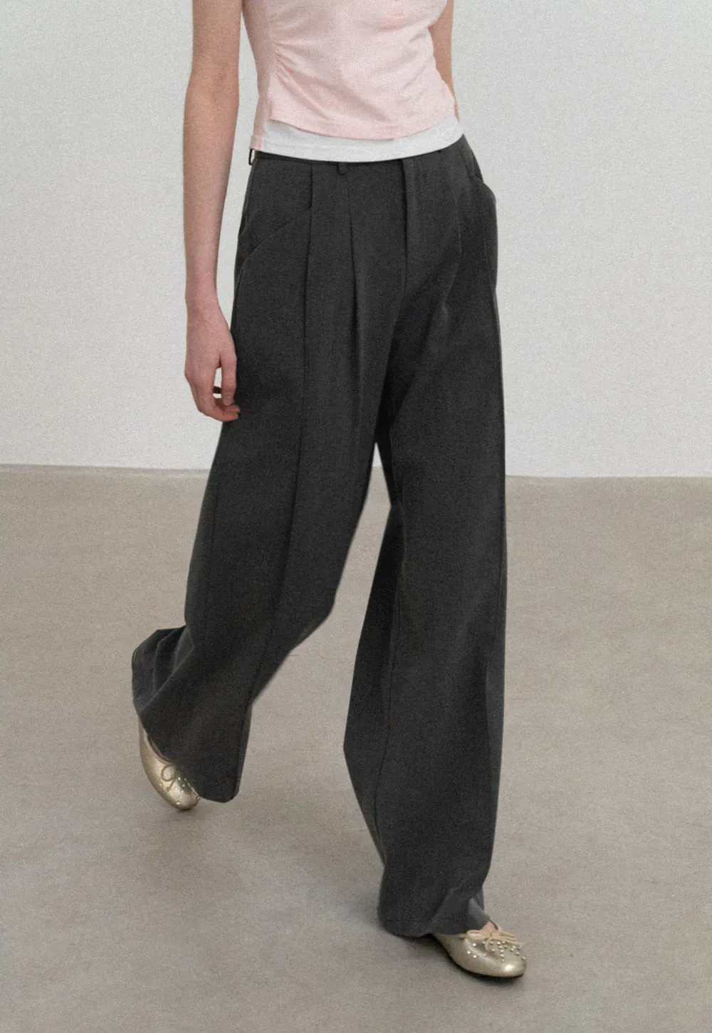 Wide Leg Casual Pants with Front Pleats
