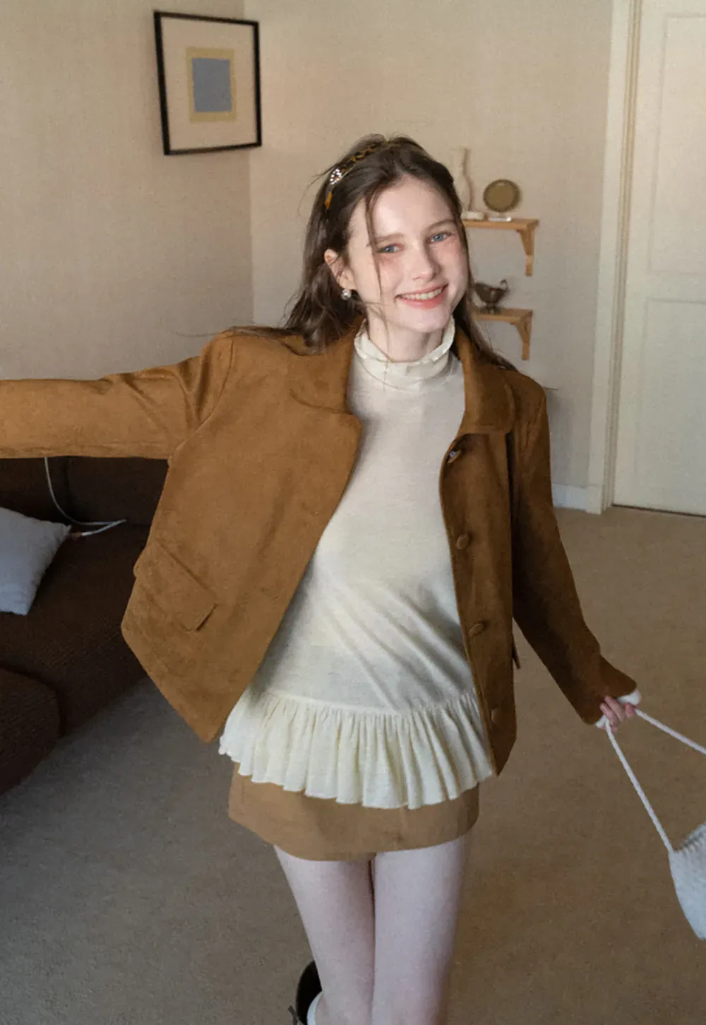 floral dot long sleeve top with ruffle hem