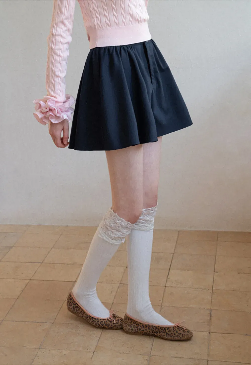 Pleated A-line Mini Skirt with Waistband