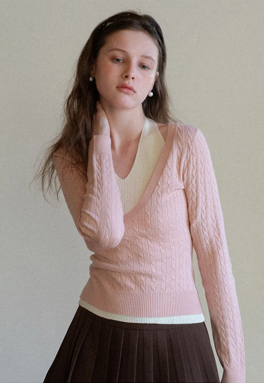 Cable Knit Sweater with Back Tie Detail