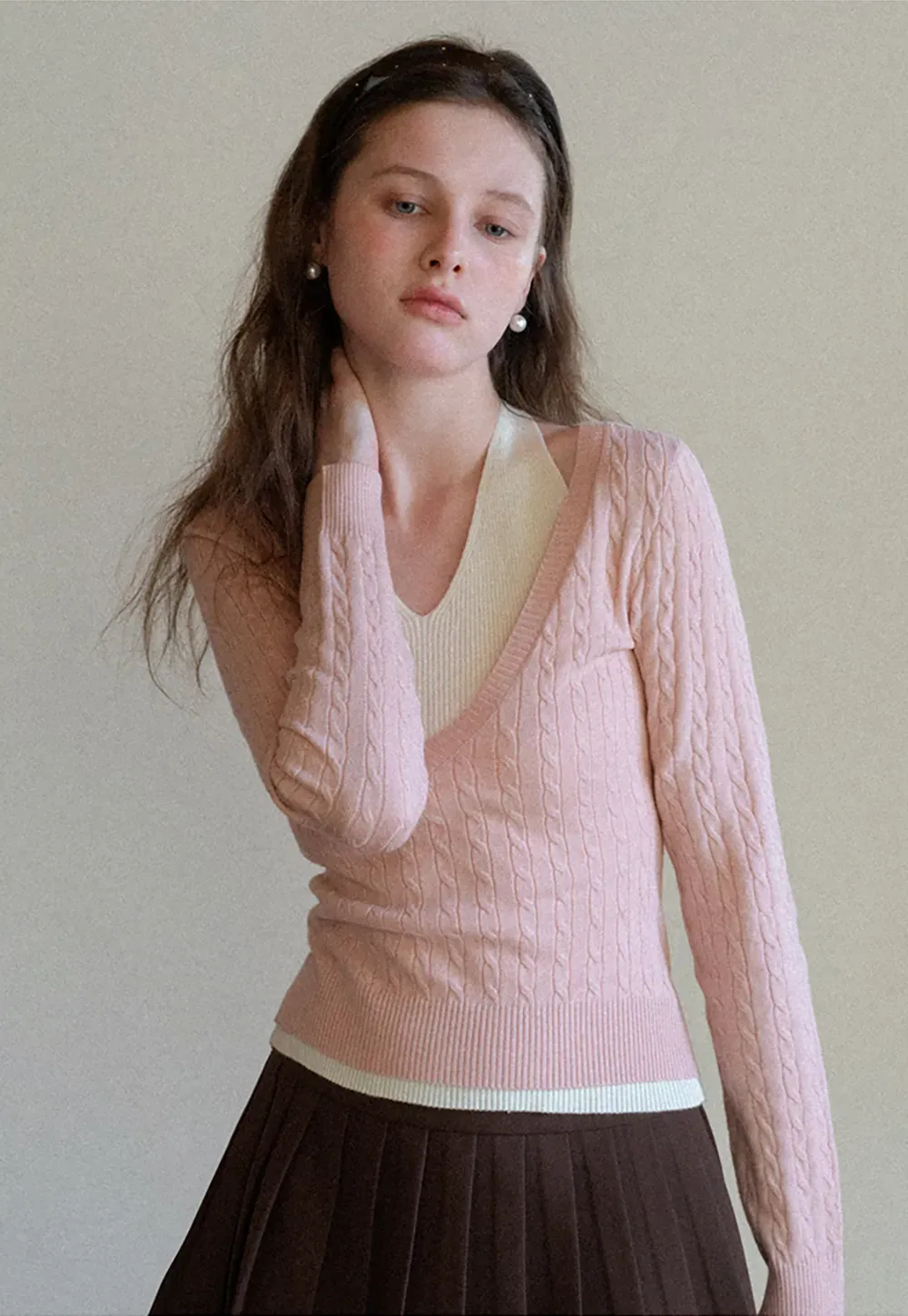 Cable Knit Sweater with Back Tie Detail