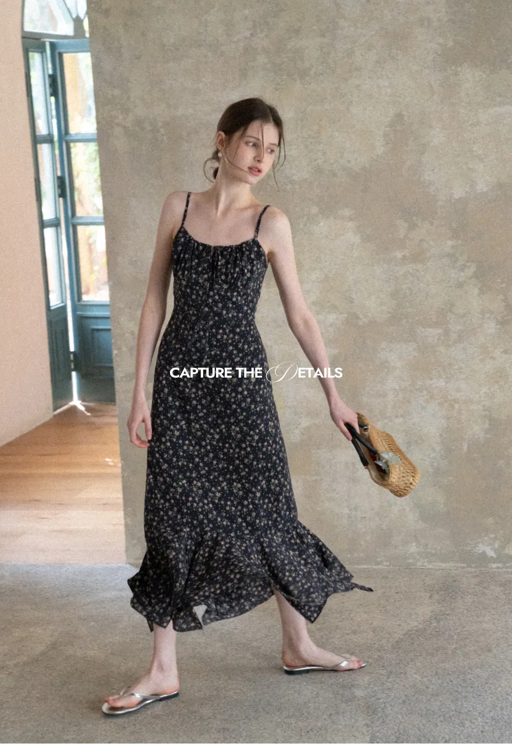 Floral Print Slip Dress with Thin Straps and Asymmetrical Hem