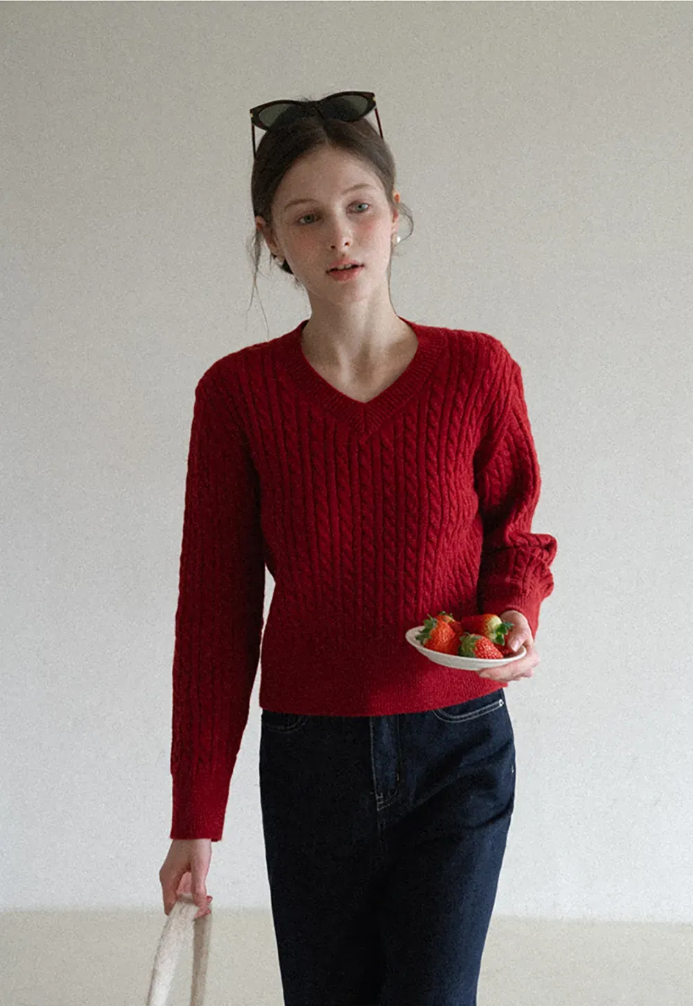 Turtleneck Cable Knit Sweater with Horse Pattern Stripe