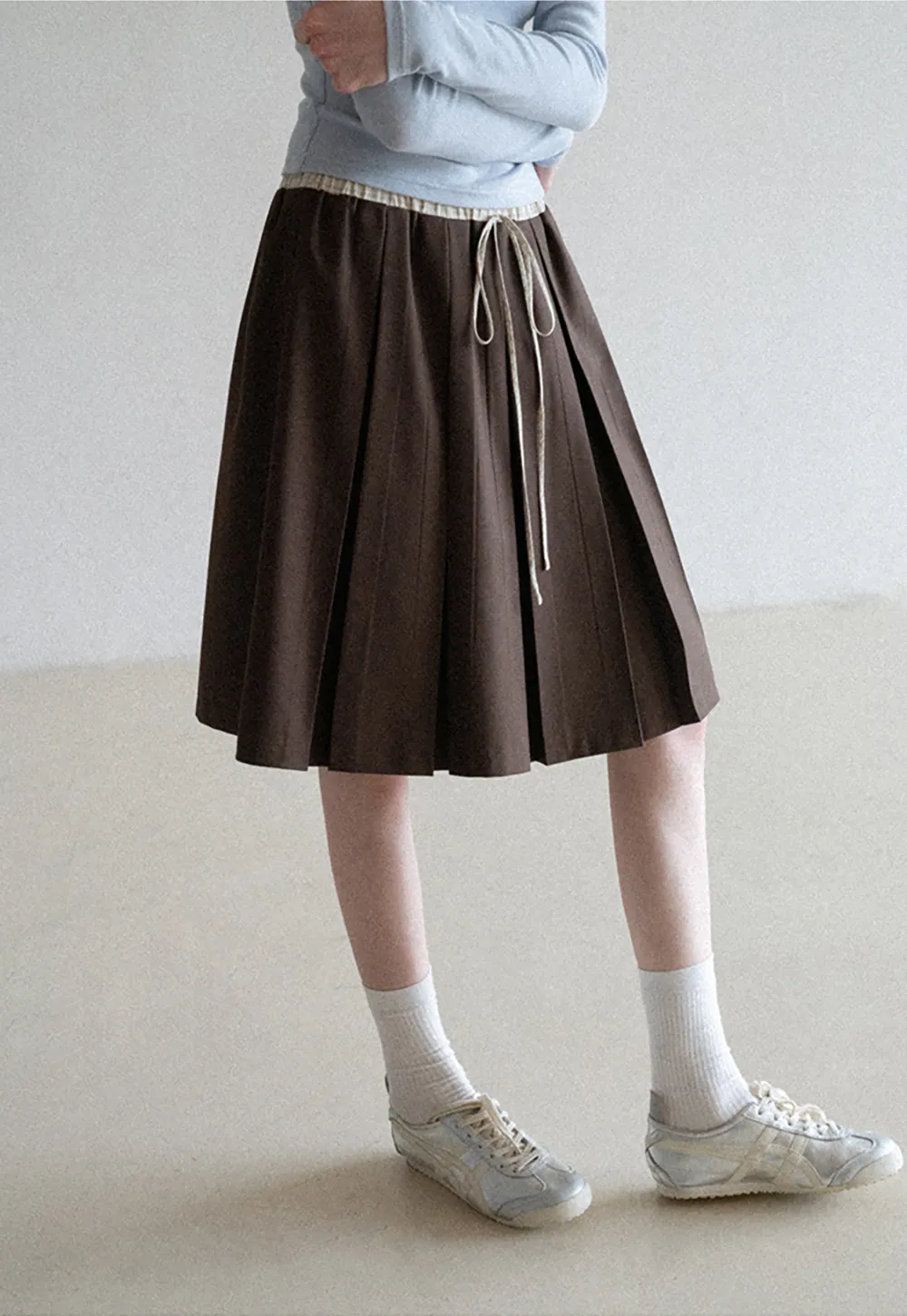 Pleated Drawstring Waist Skirt